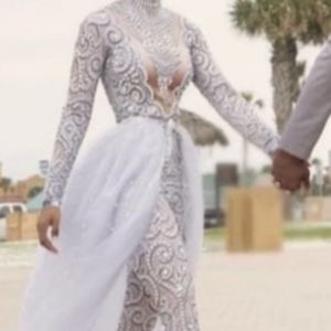 Gorgeous Wedding Jumpsuit w/ Detachable Train